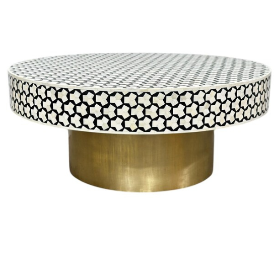 Bone Inlay Coffee Table: Black Khaab Design, Handmade Indian Decor