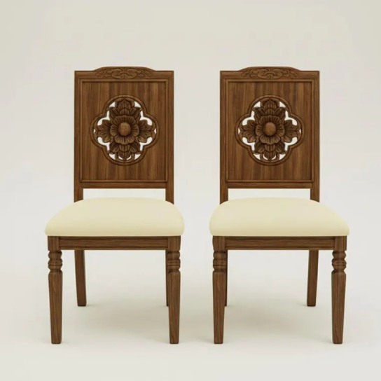 Hand-Carved Mango Wood Dining Table Set with 4 Chairs