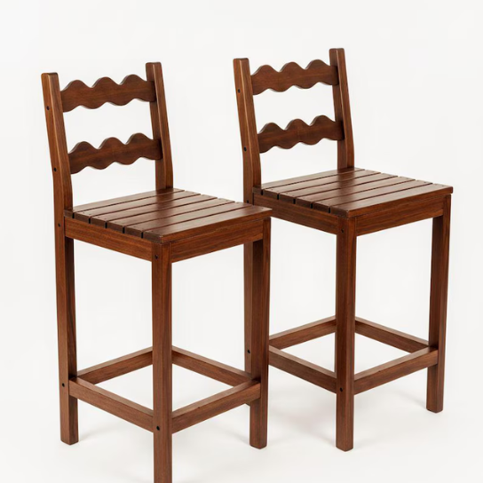 Handmade Wooden Bar Stool | Rustic Kitchen Counter Chair |Solid Wood Wavy Back Dining Stool