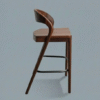 Handmade Modern Walnut Finish Wooden Bar Stool with Backrest Mid-Century Dining Stool