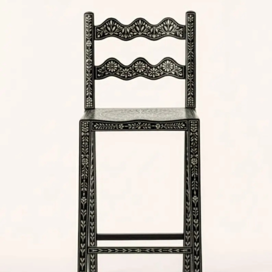 Floral Bone Inlay Bar Stool | Handmade Tarang Boho Counter Seating