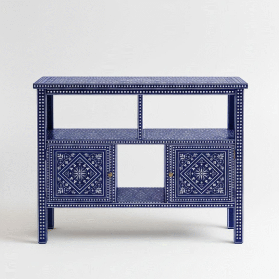 Blue Bone Inlay Console Table | Floral Handmade Indian Sideboard-Home Decor