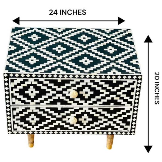 Handmade Bone Inlay Nightstand: Geometric Boho Bedside Table