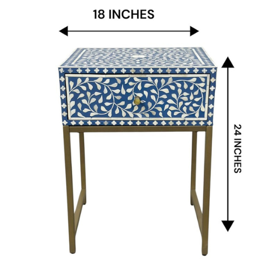 Handmade Bone Inlay Nightstand: Brass Leg Bedside Table