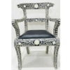 3 Handmade Bone Inlay Armchair: Black & White Floral Carved Accent Chair