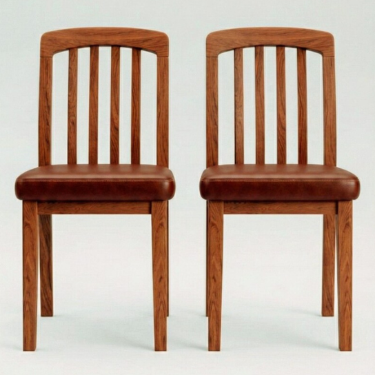 Handmade Solid Wood Dining Chair – Slat Back, Brown Leatherette Cushion