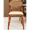 Mid-Century Modern Dining Chair | Cane Backrest, Upholstered Seat