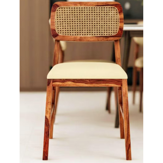 Mid-Century Modern Dining Chair | Cane Backrest, Upholstered Seat