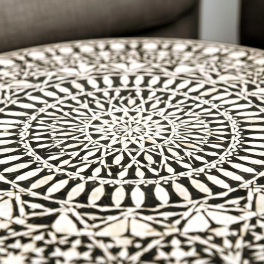 Bone Inlay Round Coffee Table Floral & Geometric Medallion Bone Inlay-Hand Made Home Decor