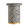 Handmade Bone Inlay Side Table | Geometric Brass Accent