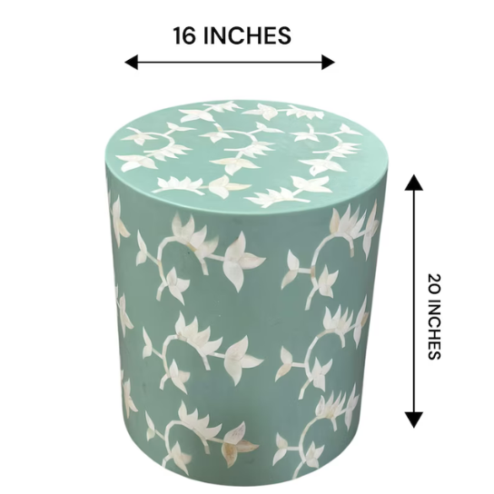 Turquoise Bone Inlay Side Table: Handmade Floral Accent, Boho Decor