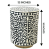 Bone Inlay Drum Side Table: Handmade Geometric Accent Table