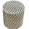 3 Bone Inlay Drum Side Table: Handmade Black & White Geometric Accent Table