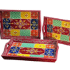 Hand-Painted Wooden Tray Set: Rajasthani Folk Art, Set of 3