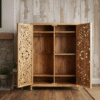 Hand-Carved Mango Wood Almirah: Floral Mandala Bohemian Cupboard