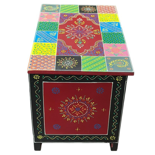 Hand-Painted Mango Wood Chest: Colorful Indian Nightstand