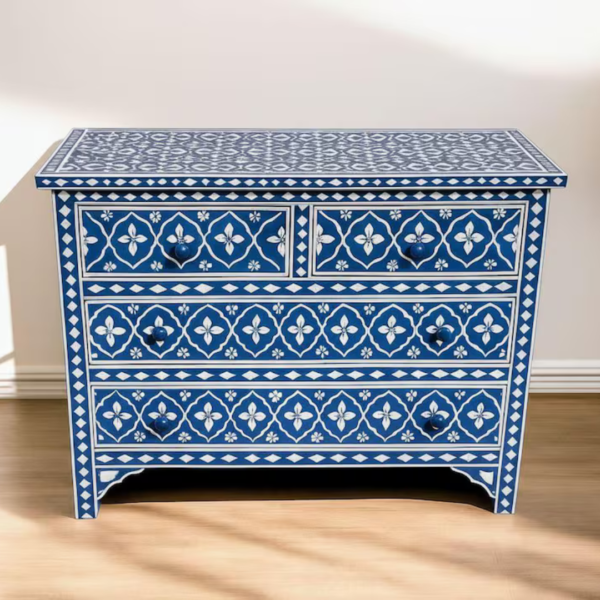 Pink Bone Inlay Dresser: Handmade Boho Chic 4-Drawer Cabinet