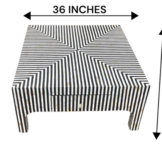 Bone Inlay Coffee Table: Black and White Stripe, Modern Luxury