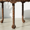 Handcrafted Round Shape Solid Wood Carved Dining Table — Floral Engraved Entryway Table