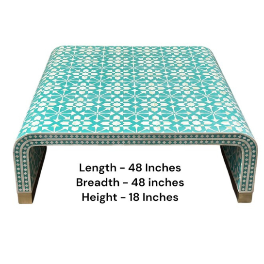 Turquoise Bone Inlay Coffee Table: Handmade Geometric Accent Table