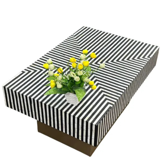 Floral Vine Bone Inlay Coffee Table: Boho Blue Furniture