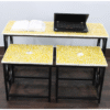 Handmade Bone Inlay Study Table with Stools: Yellow Floral Design