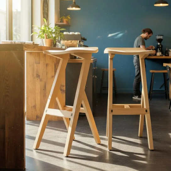 Handmade Solid Wood Bar Stool | Minimalist Scandinavian Counter Chair