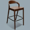 Handmade Modern Walnut Finish Wooden Bar Stool with Backrest Mid-Century Dining Stool
