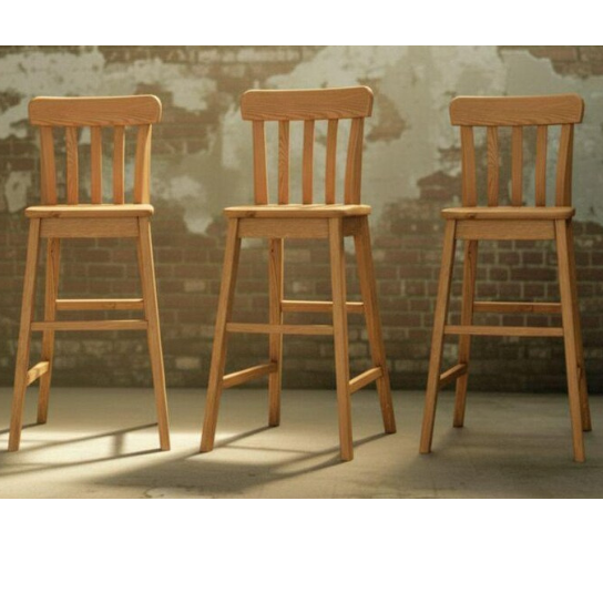 Solid Wood High Bar Stool | Handcrafted Natural Finish Kitchen Counter Chair | Rustic Farmhouse Furniture