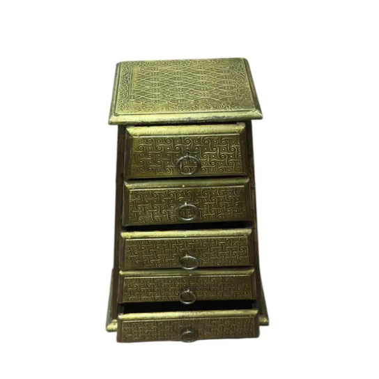 Embossed Brass Wooden Chest | 5-Drawer Jewelry Organizer