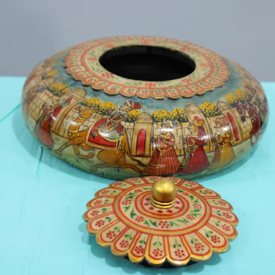 Hand-Painted Wooden Jewelry Box: Rajasthani Trinket Keepsake Chest-Christmas Gift
