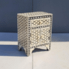 Handmade Bone Inlay Nightstand: Hexagon Geometric, Boho Side Table