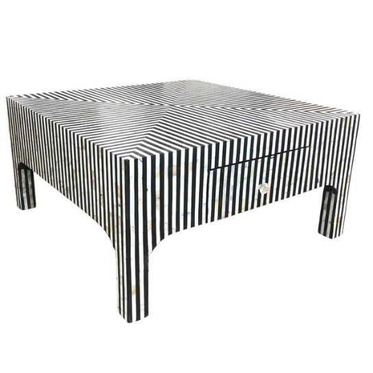 Bone Inlay Coffee Table: Black and White Stripe, Modern Luxury