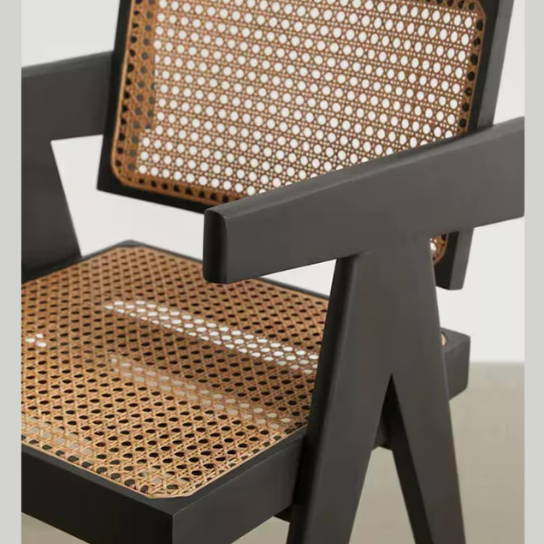 Handmade Pierre Jeanneret Style Back Accent Wooden Chair: Mid-Century Modern Style Rattan Cane