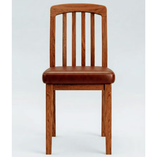 Handmade Solid Wood Dining Chair – Slat Back, Brown Leatherette Cushion