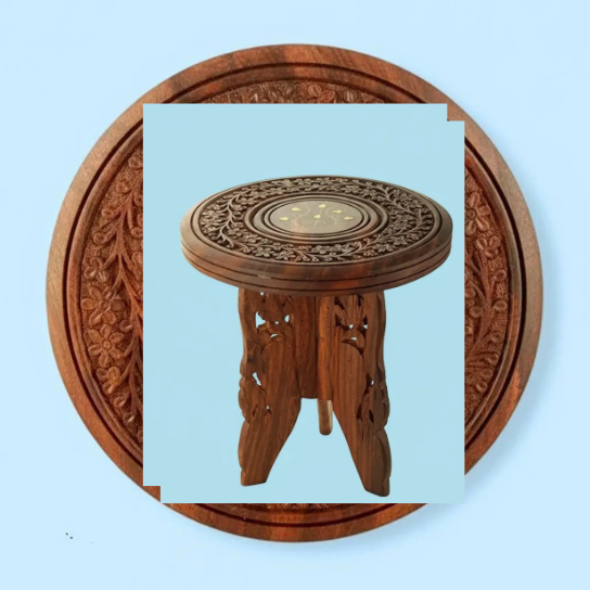 Handcrafted Wood Carved Side Tables | Boho Indian Decor, Set of 2