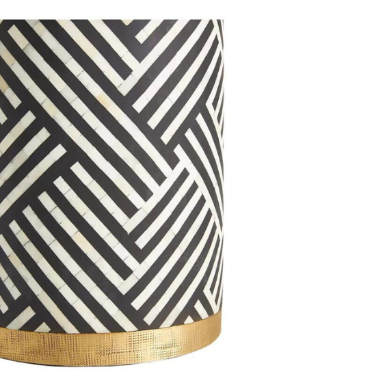 Handmade Bone Inlay Side Table | Geometric Brass Accent