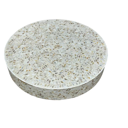 Mother of Pearl Inlay Coffee Table: Handmade Floral Center Table with Gold Base