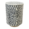 Bone Inlay Drum Side Table: Handmade Geometric Accent Table