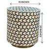 4 Bone Inlay Drum Side Table: Handmade Black & White Geometric Accent Table