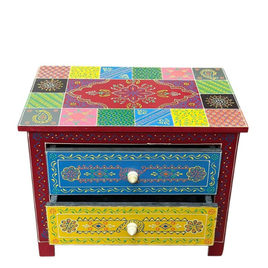 Hand-Painted Mango Wood Chest: Colorful Indian Nightstand