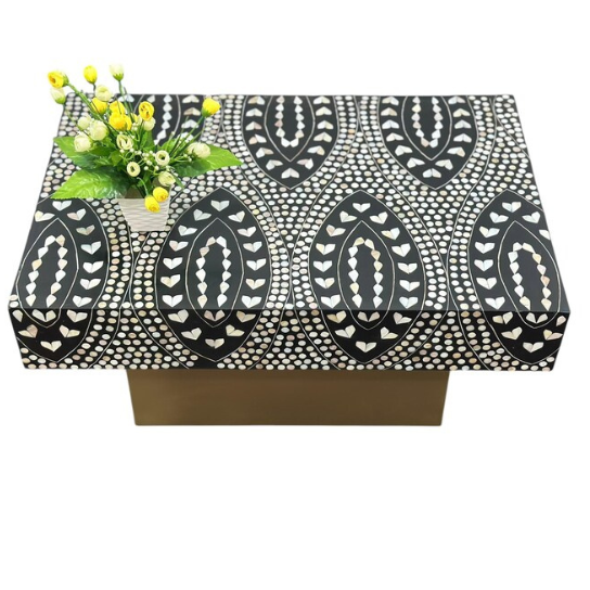 Handmade Bone Inlay Coffee Table: Floral Vine Design, Indian Furniture