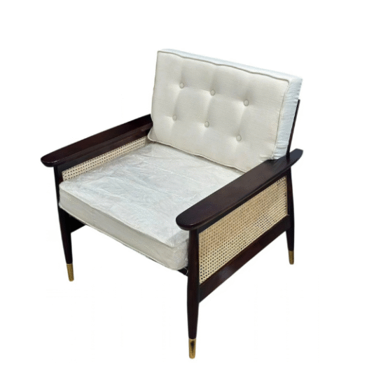 Handmade Mid-Century Cane Lounge Chair: Solid Wood Armchair