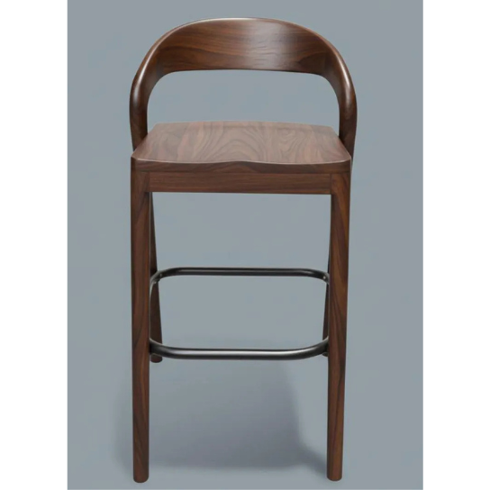 Handmade Modern Walnut Finish Wooden Bar Stool with Backrest Mid-Century Dining Stool