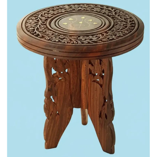 Handcrafted Wood Carved Side Tables | Boho Indian Decor, Set of 2