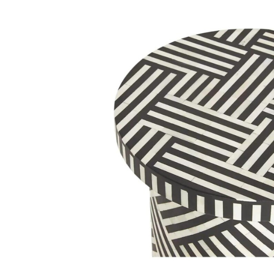 Handmade Bone Inlay Side Table | Geometric Brass Accent