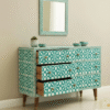 Green Geometric Bone Inlay Cabinet | Handmade Modern Sideboard | Luxury Accent Storage Furniture.