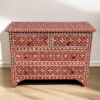 Pink Bone Inlay Dresser: Handmade Boho Chic 4-Drawer Cabinet