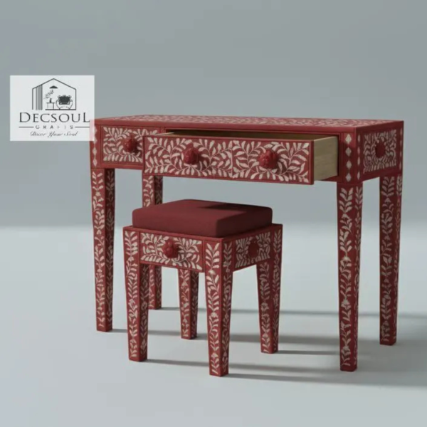 5 Handmade Bone Inlay Console Table: Geometric Boho Desk