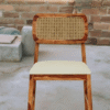 Mid-Century Modern Dining Chair | Cane Backrest, Upholstered Seat